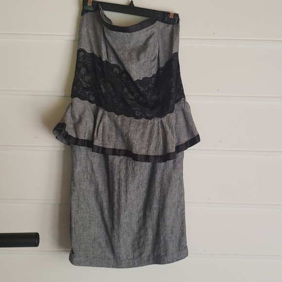 Super cute peplum Grey with Black lace on front of Dress. - Picture 1 of 3